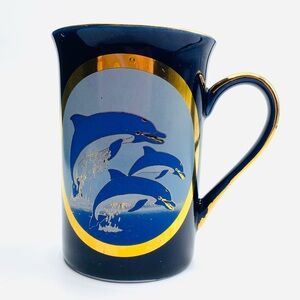 Vintage Chokin Metal Art Dolphins Ceramic Mug  24kt Gold Rim by Dynasty Gallery